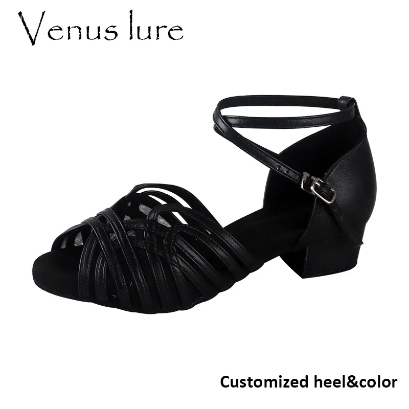 

Venus Lure Practice Latin Goat Leather Dance Shoe Black Short Square Heel Thick insole Dance Shoes Genuine Leather Soft Sole