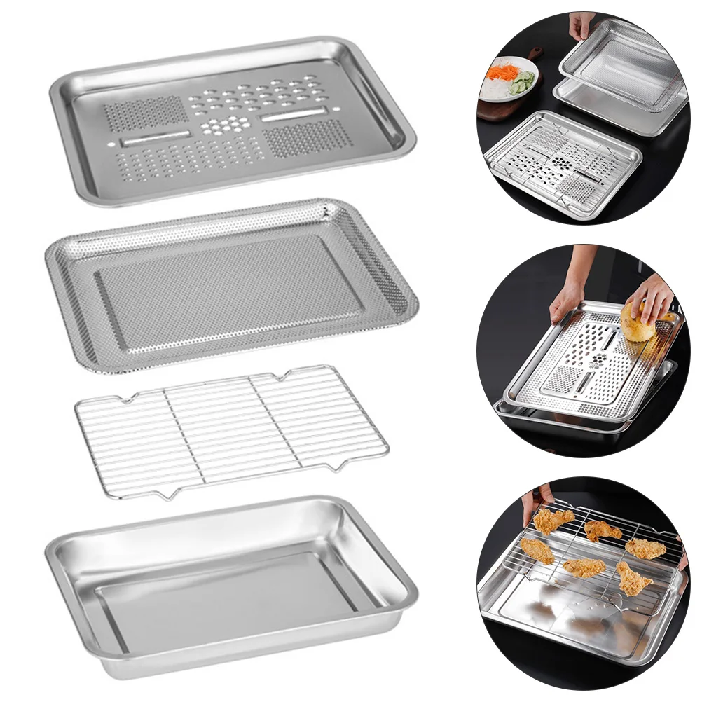 

4pcs Stainless Steel Chopping Grater Drain Tray Household Kitchen Gadgets Grating Plate Storage Basket Vegetables Onions