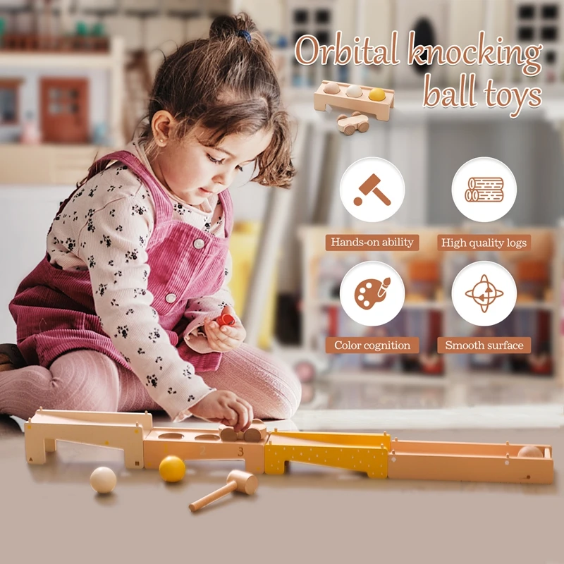 Wooden Track Assembly Toy Montessori Toys Wooden Trolley  Shape Improve Hands Ability Educational Kids Orbital Rolling Ball Toys