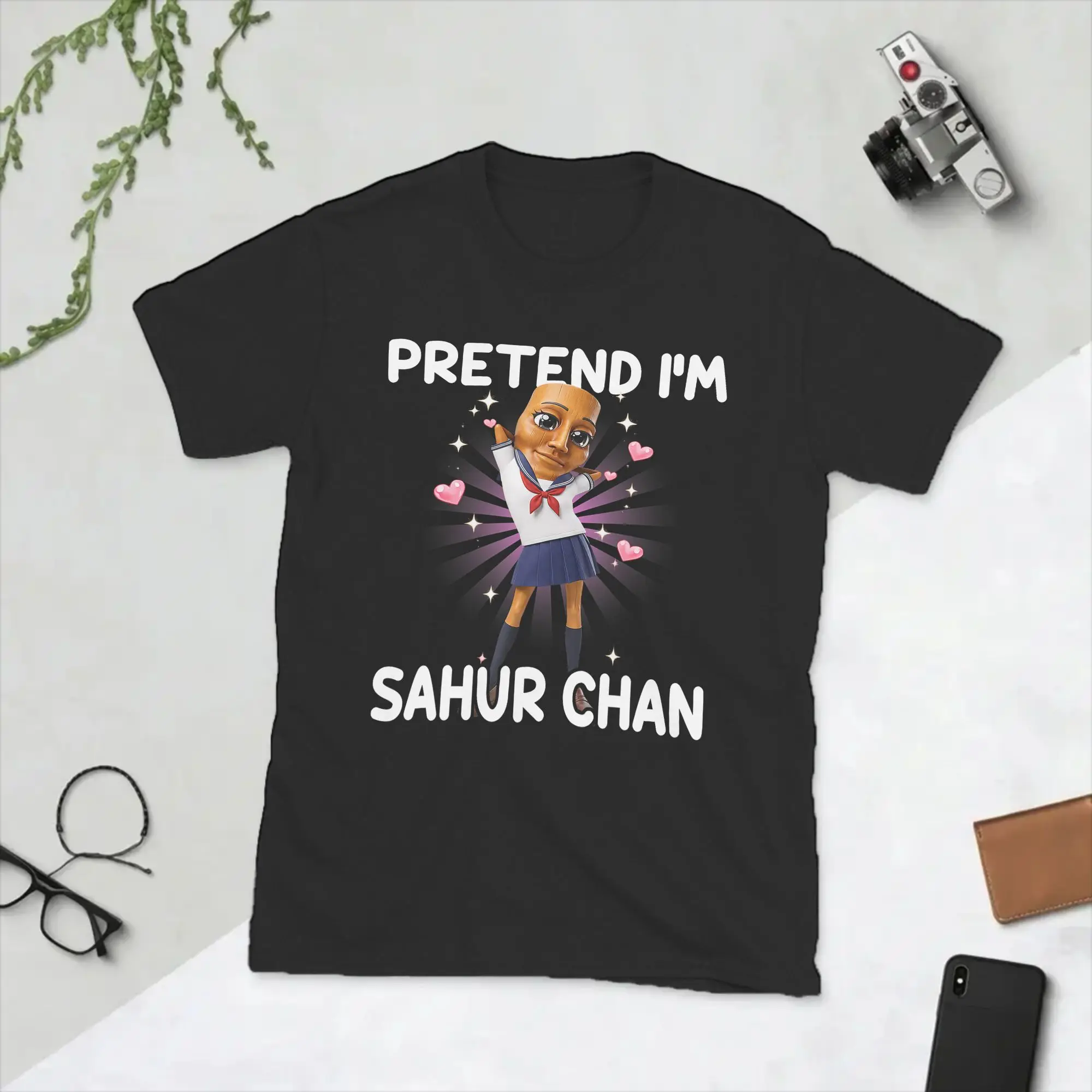 Men T-Shirts Pretend I'm Tung Sahur Chan Awesome 100% Cotton Tee Shirt Short Sleeve  T Shirts Round Neck Clothing Classic