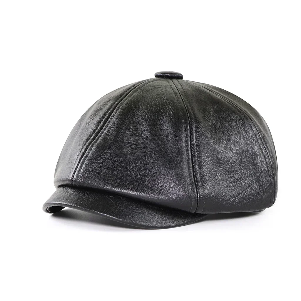 Top Level Leather Octagonal Hats For Men Autumn Winter Warm Cap Male Boinas Detective Hats Branded Gorras Planas Flat Caps Man