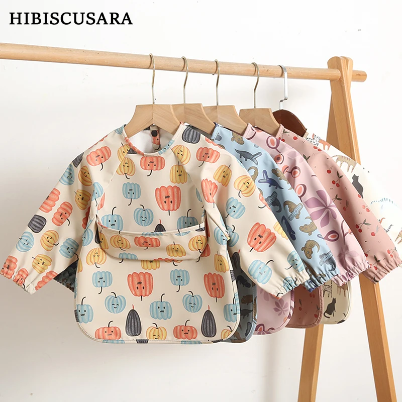 Baberos de PU de manga larga para niños, artesanías de arte para niños pequeños, protección impermeable para la hora de la comida, lavable, fácil de