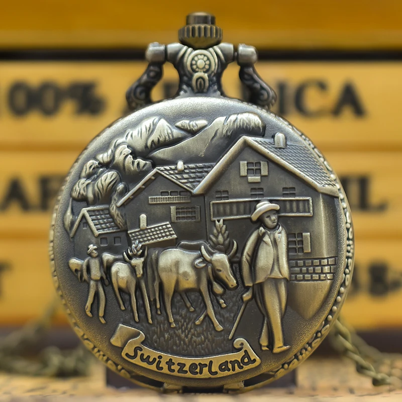 Vintage Bronze Clamshell Country Style Necklace Quartz Pocket Watch Gift Universal Male And Female Students