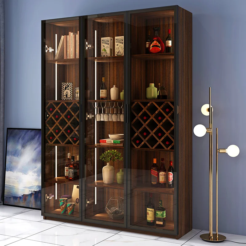 Custom wine cabinet glass door light luxury shelf