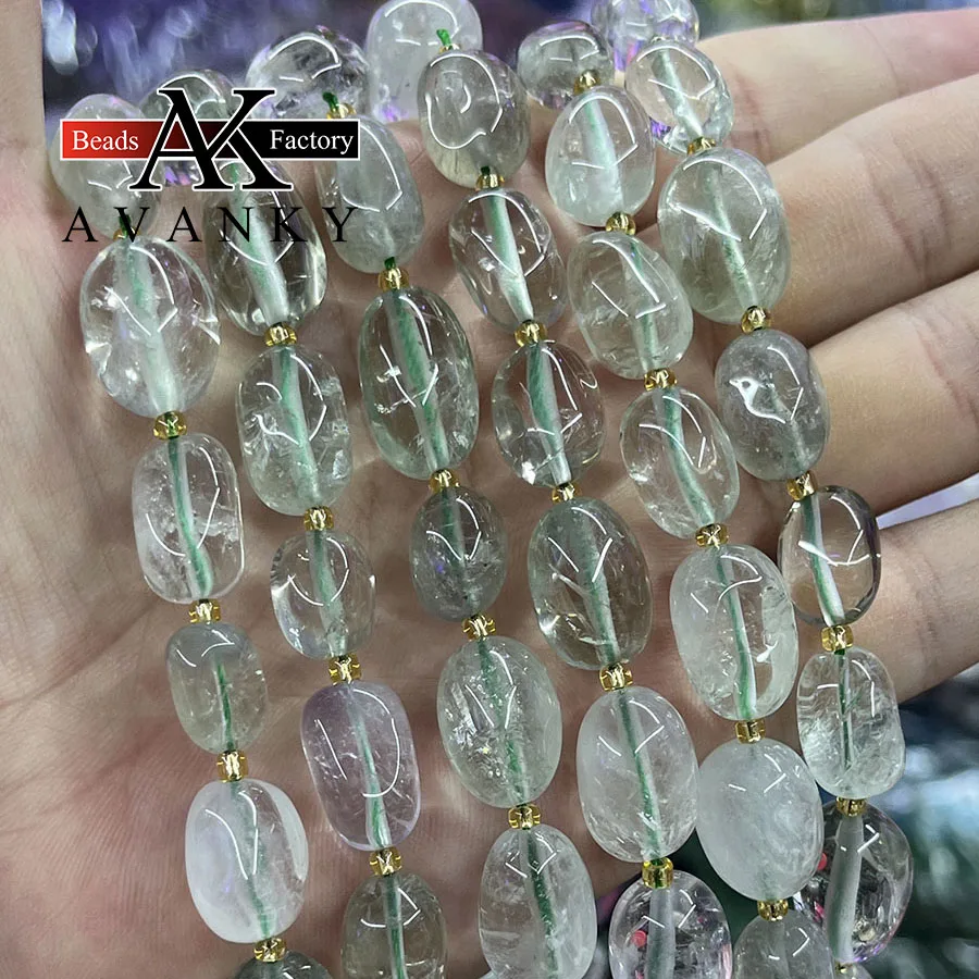 10-15mm Natural Green Crystal Conformal Irregular Faceted Loose Beads For Jewelry Making DIY Necklace Bracelet 15''