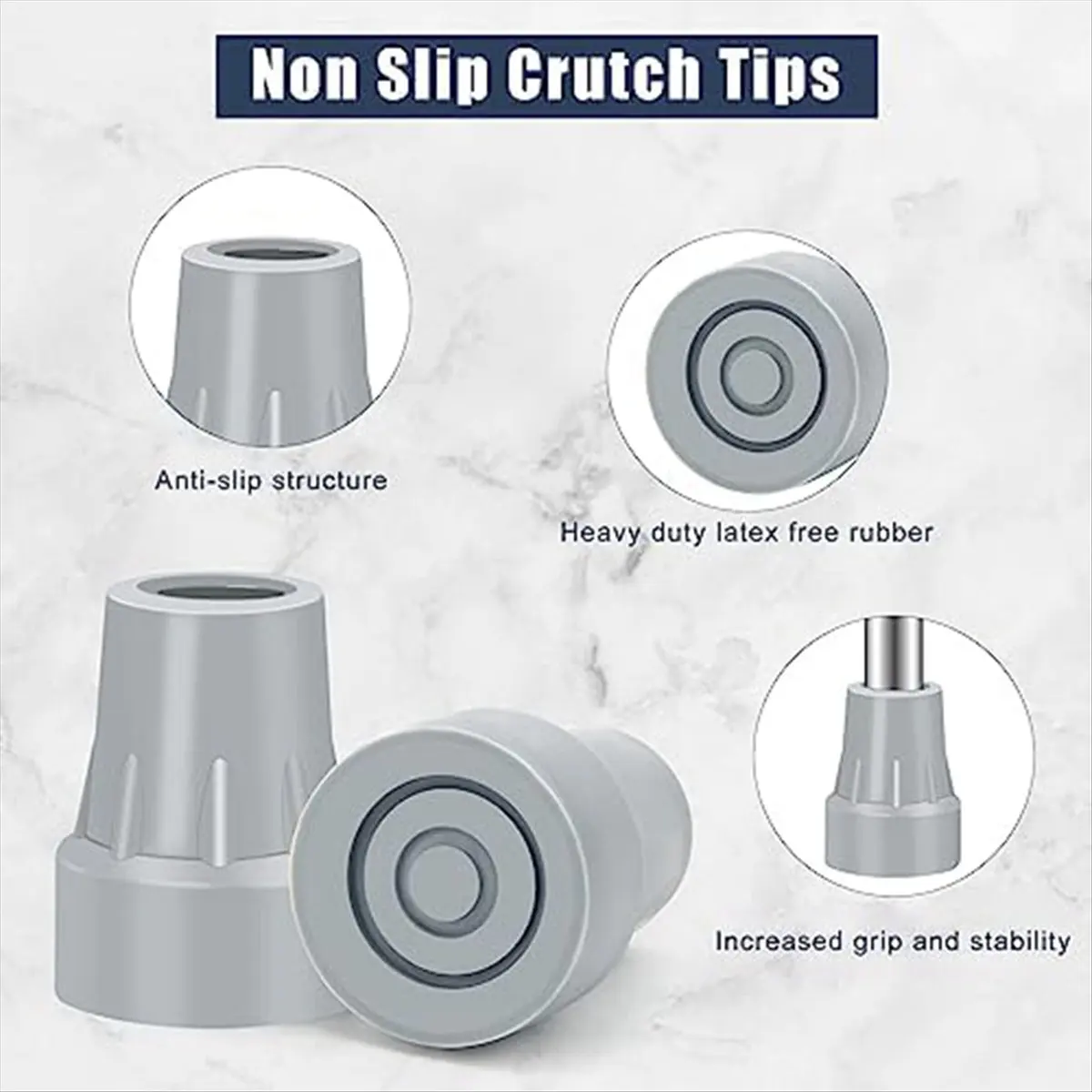 أطراف عكاز ABNH، أطراف قصب مطاطية شديدة التحمل غير قابلة للانزلاق مقاس 7/8 بوصة، أغطية قدم بديلة، وسادات عكاز، 6 قطع