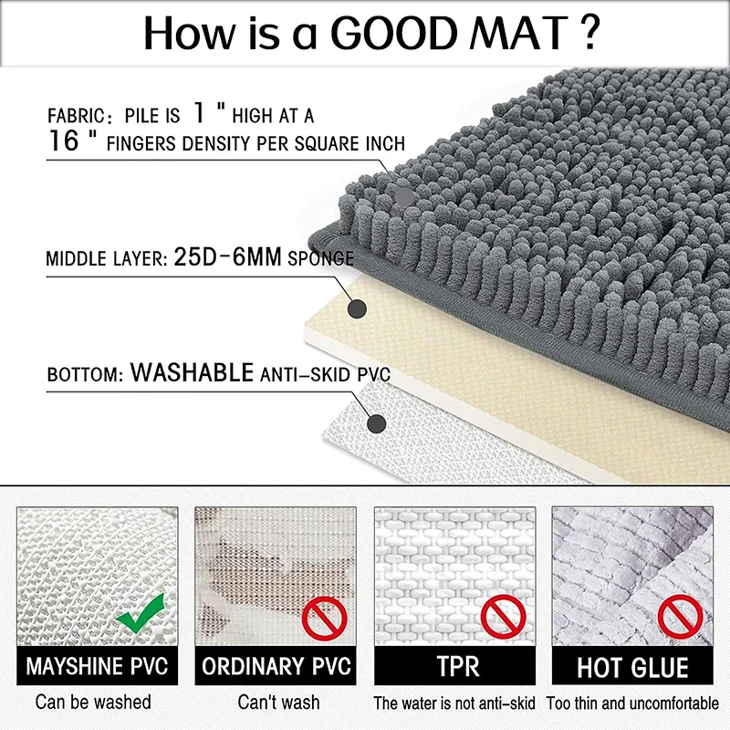 Soft Pluch Toilet Mat Absorbent Chenille U Shaped Bath Mat Non Slip Bathroom Rug Shaggy Shower Mats Machine Wash Thicken Carpet