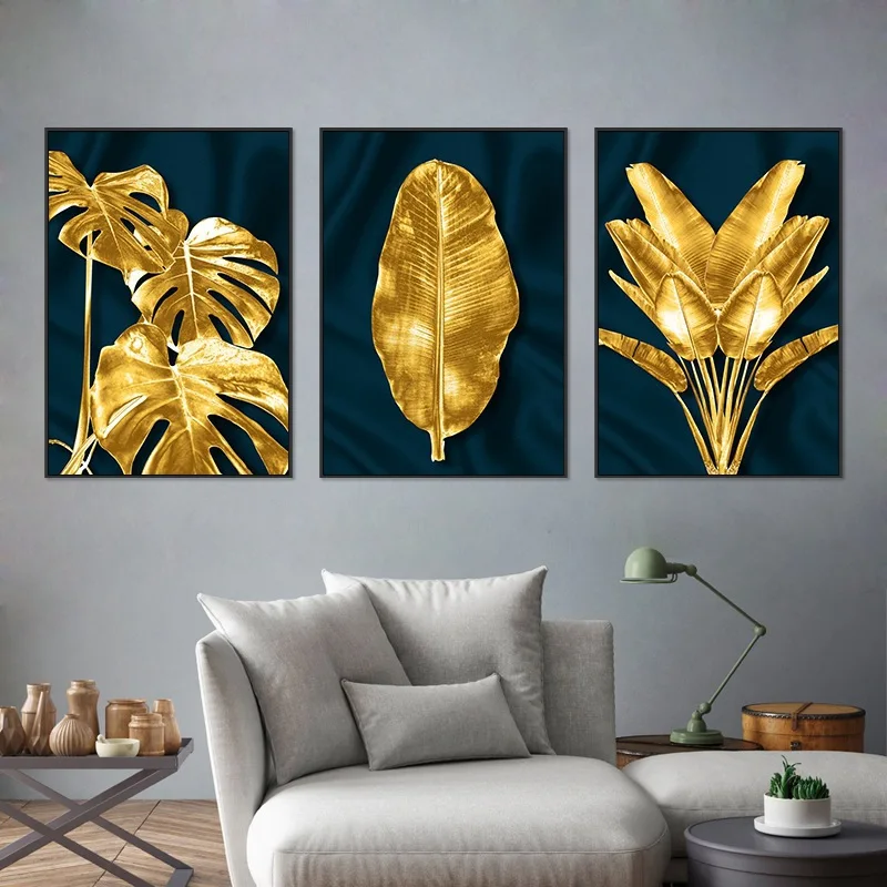 

Hot Sale Golden Leaf Modern Simple Wall Painting Home Living Room Dining Room Decoration Canvas Painting