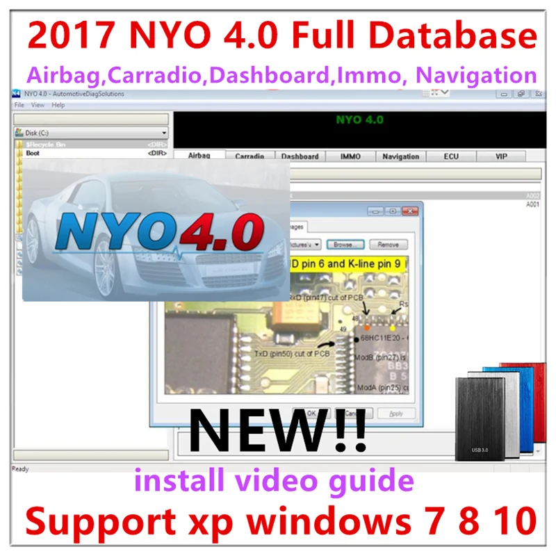 Newest NYO 4 2017 Full Database Airbag Car Radio Dashboard IMMO Navigation Auto Repair Software in CD and Without CD Car Repair