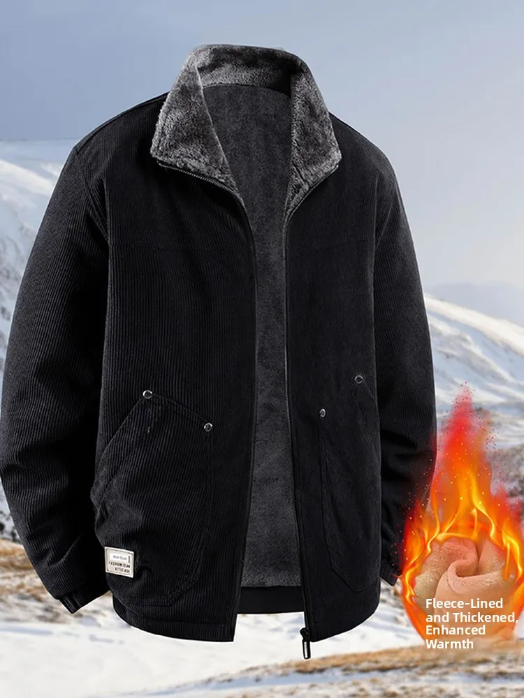 

Утепленная хлопковая куртка из вельвета для мужчин, новинка 2025 года, с подкладкой из овечьего флиса, зимняя верхняя одежда