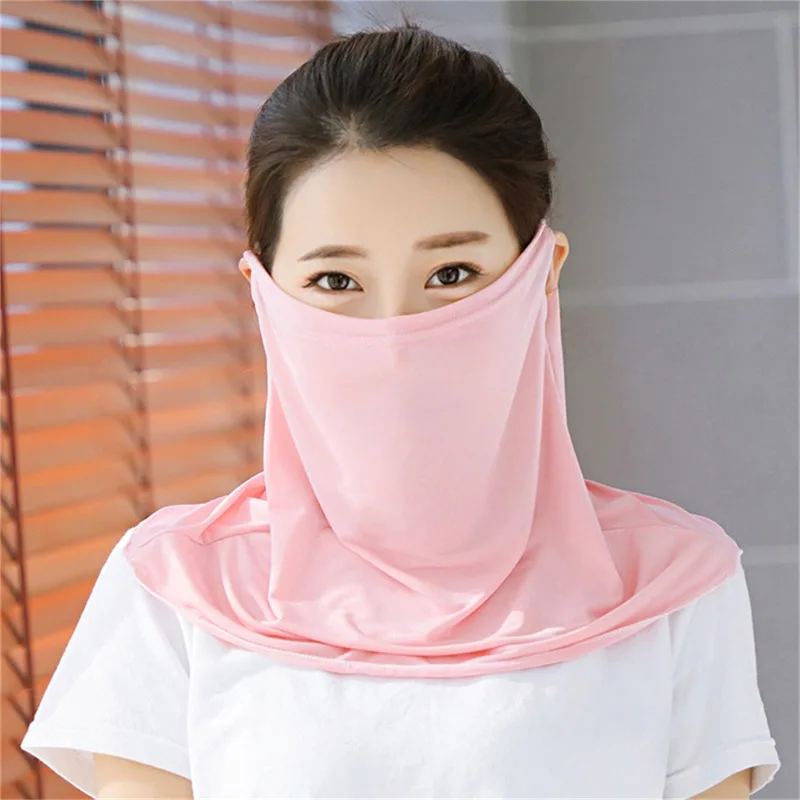 Solid Ice Silk Sunscreen Mask Women Summer Anti-UV Quick-drying Face Cover Scarf Breathable Neck Protection Hanging Ear Headband