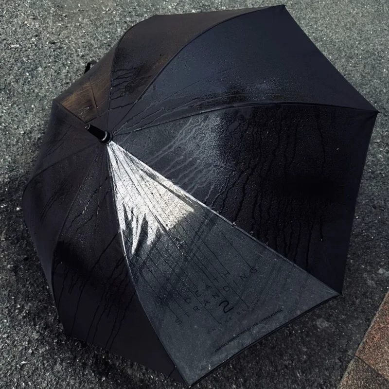 Dark Palm Print Long Stick Umbrella Semi-Automatic Transparent Spliced Parasol Black Coating UPF40+ Sun Rain Dual Use 8 Rib