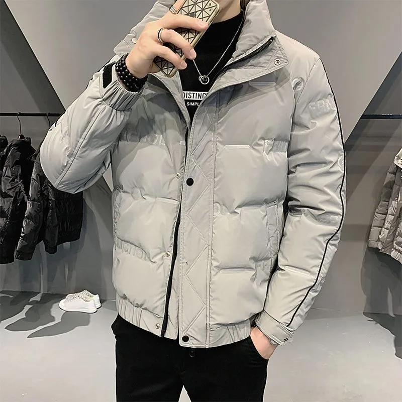 Winter New Male Thick Warm Down Jacket Men Korean Style Trendy Stand Collar Short Outcoat Casual Large Size Solid Color Outwear