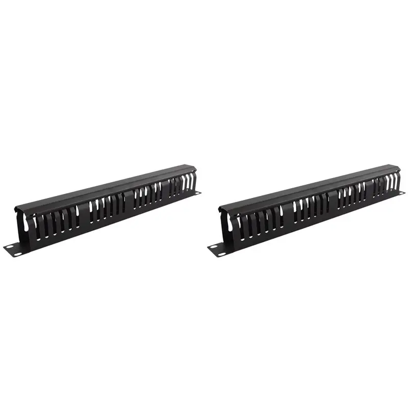 A74U 2X 1U Network Cable Management Horizontal Mount 19 Inch Server Rack ,24 Slot Metal Finger Duct Wire Organizer With Cover