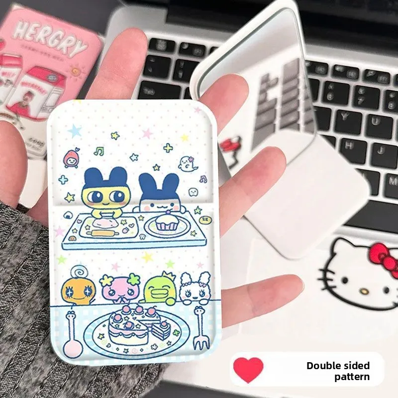 Espejo de Mano Plegable Kawaii Tamagotchi, Adorable Espejo Compacto con Doble Impresión de Mascotas, Espejo de Maquillaje Portátil Ligero, Regalo