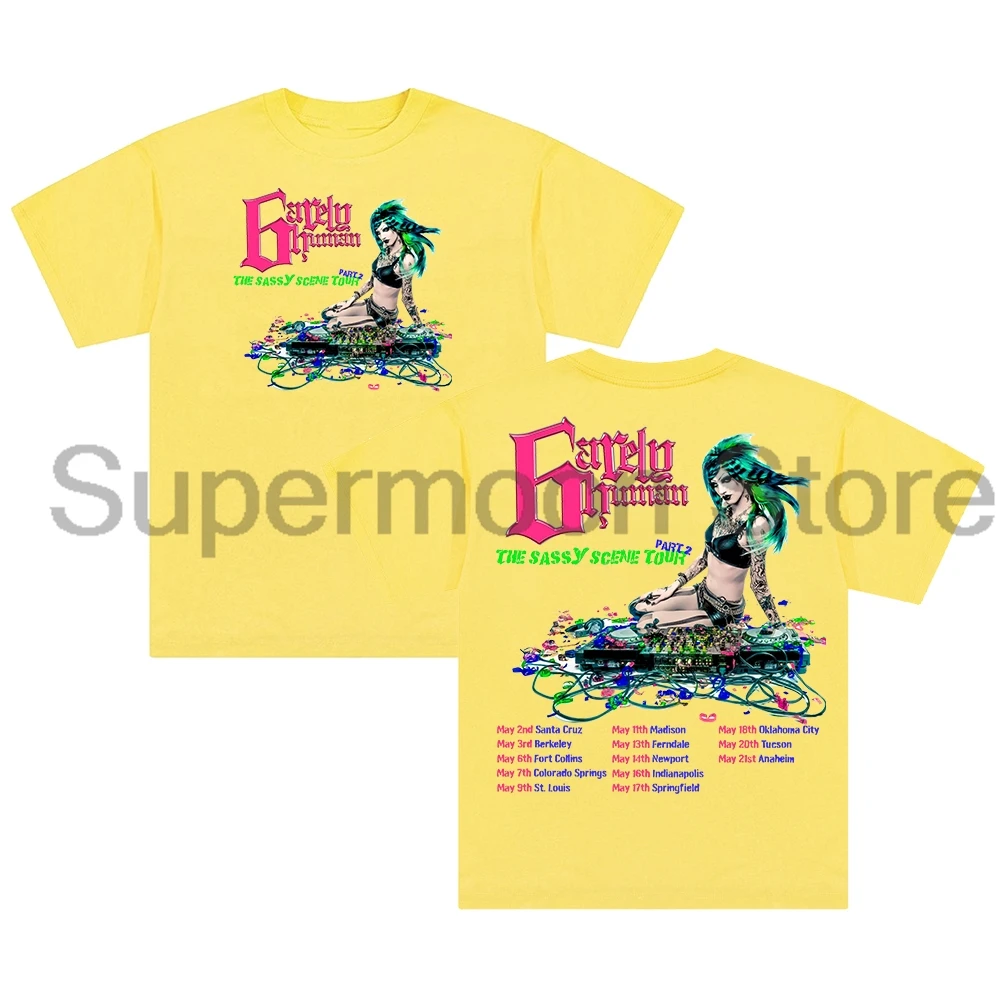 6arelyhuman جولة المشهد وقح 2025 تي شيرت Crewneck قصيرة الأكمام القطن المحملة الرجال النساء ملابس الشارع الشهير #6