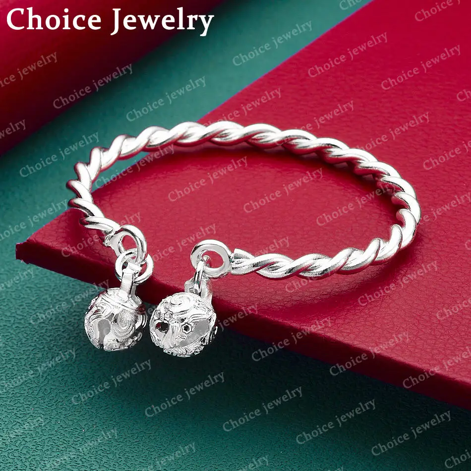925 Sterling Silver Bangle Bell Thread Bracelet For Women Charm Trend Birthday Gifts Fashion Party Fine Jewelry