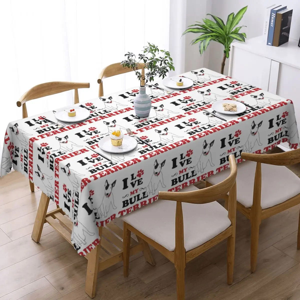 I Love My Bull Terrier Dog Tablecloth Restaurant Kitchen Rectangular Tablecloth Decorations Tablecloth Dining Table Cover