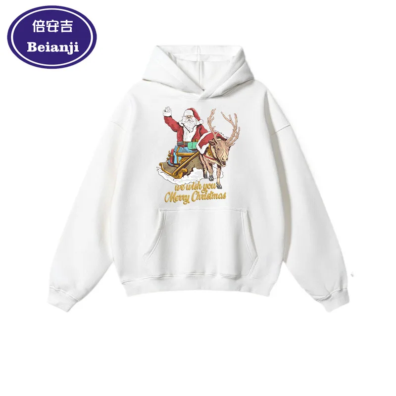 Beianji  Christmas men's hoodie casual long sleeve thick pullover men's and women's Elk old cartoon 3D printed pullover