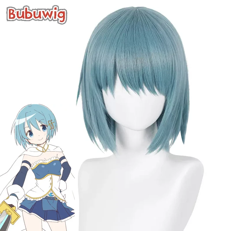 

Bubuwig Synthetic Hair Miki Sayaka Cosplay Wigs Puella Magi Madoka Magica Miki Sayaka 30cm Short Blue Bob Wig Heat Resistant