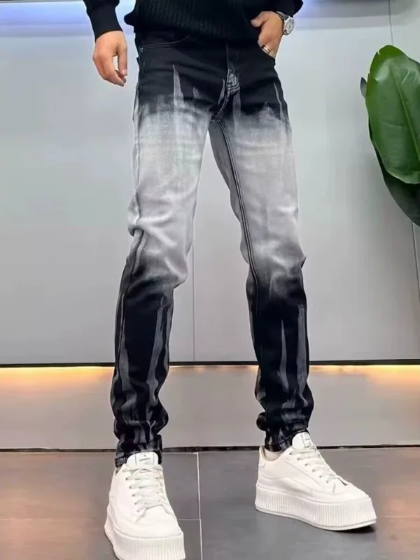 

Мужские джинсы Slim Fit с градиентным цветом, повседневные, в американском стиле, осенняя новинка, износостойкие, эластичные, из денима