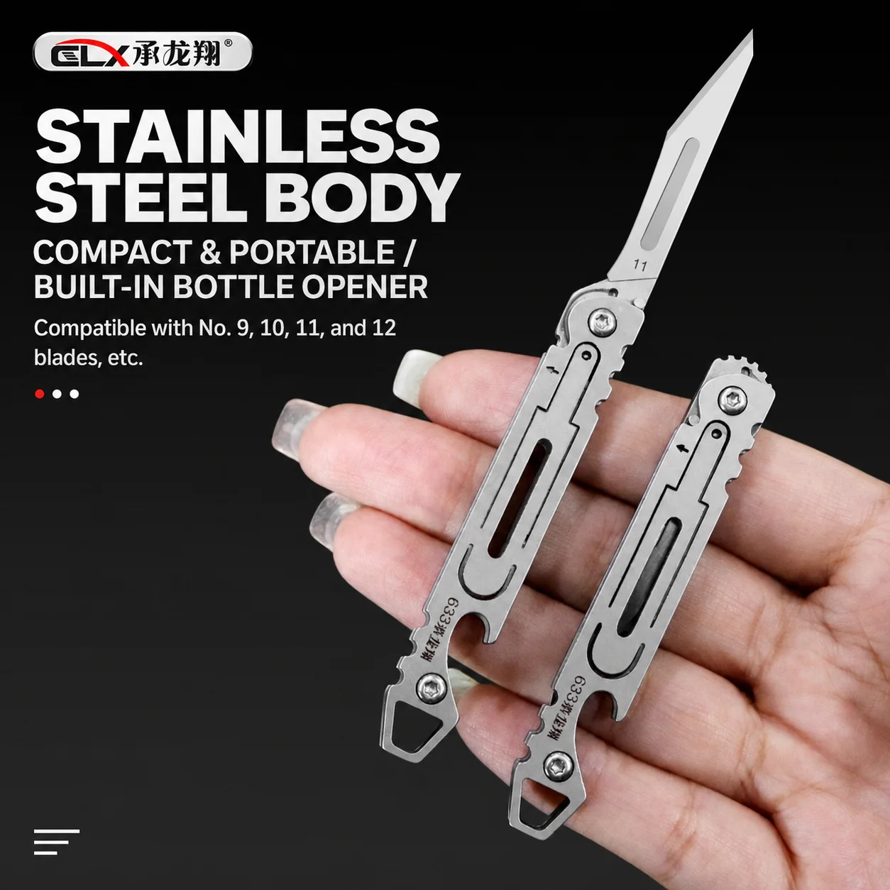 Mini Folding Utility Knife, Stainless Steel EDC Keychain Cutter with Bearing-Assisted Opening and Built-In Bottle Opener