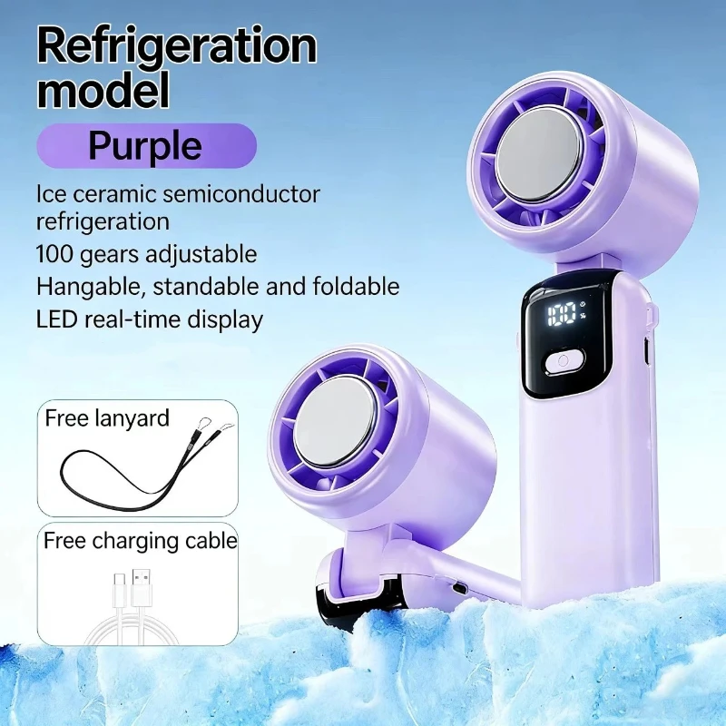 

Portable turbofan with ice cooler, 100-speed adjustable 4000mAh rechargeable personal mini fan, travel/outdoor pocket fan.