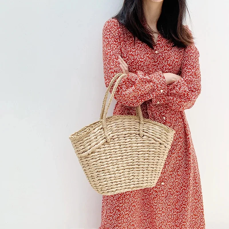 Large Capacity Female Bohemian Beach Handbag Rattan Wicker Straw Tote Bag Casual Travel Fashion Shoulder Basket Bolsos