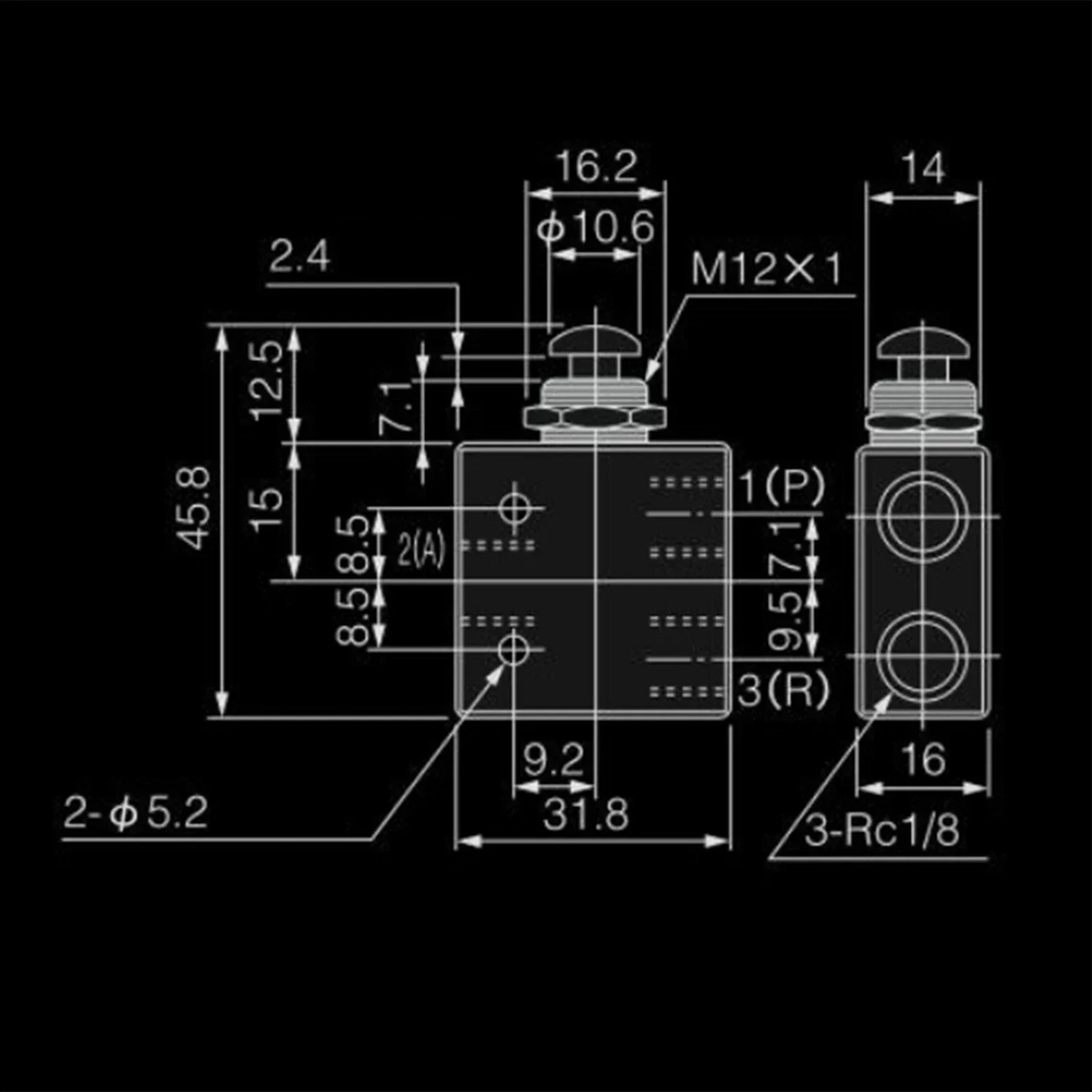 2 Position 3 Way Air Pneumatic Valve TAC231V Mechanical Control Push Button Type for Signal Direction Switching