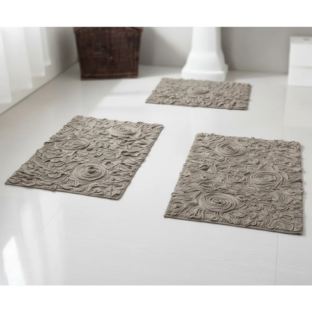 

Набор тафтинговых ковриков для ванной из 100% хлопка, ультрамягкие впитывающие нескользящие коврики для семейной безопасности в ванной комнате, 3 предмета