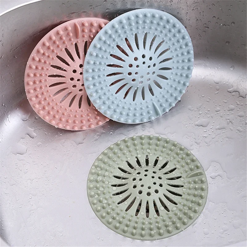 Kitchen Bathroom Hair Stopper & Waste Catcher, Flower Shape Drain Cover Mesh Sink Strainer, Silicone Anti-Blocking Accessory