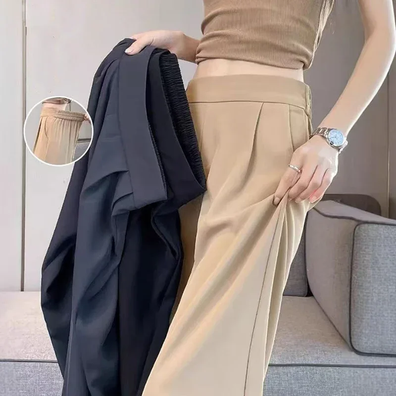 

Fashion Women Straight Leg Trousers 2025 Summer New Female Suit Long Pants Girls Concise Solid Basic High Waisted Thin Slacks