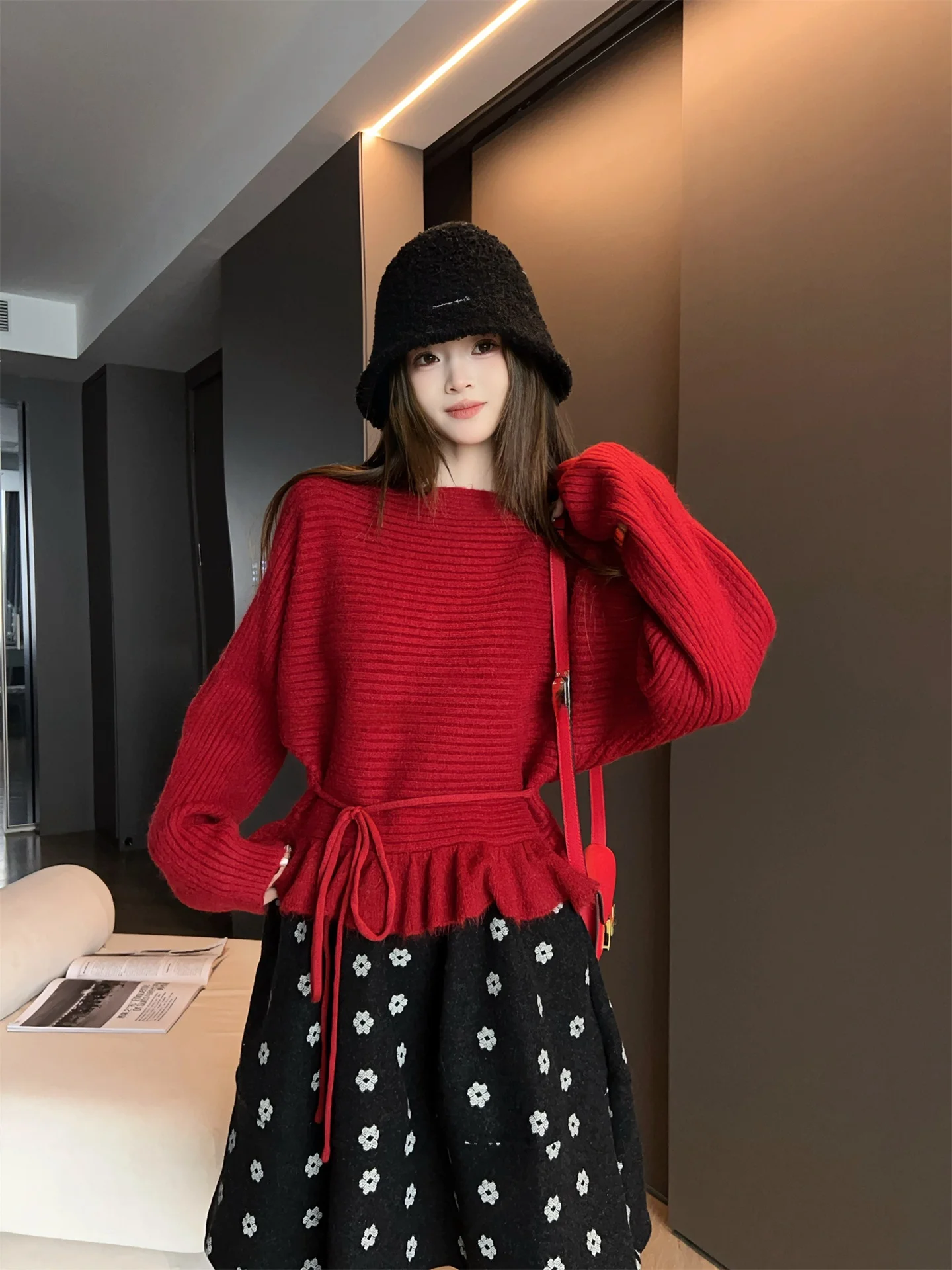 

Slimming Batwing Sve Crew Ne Sweater Women's Autumn Winter ort Sle Loose Inner Wear Outerwear Faion Ele Thiened