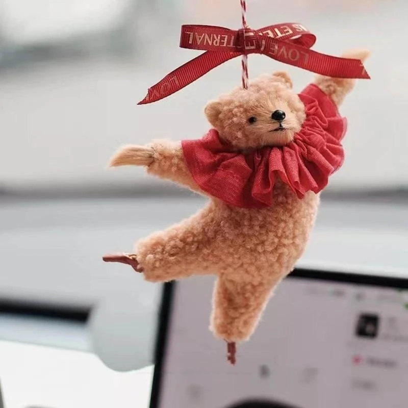 

Cartoon Dancing Bear Doll Unique Car Ornament Bear Car Pendant Bear Bag Pendant Plush Material Gift for Animal Lover