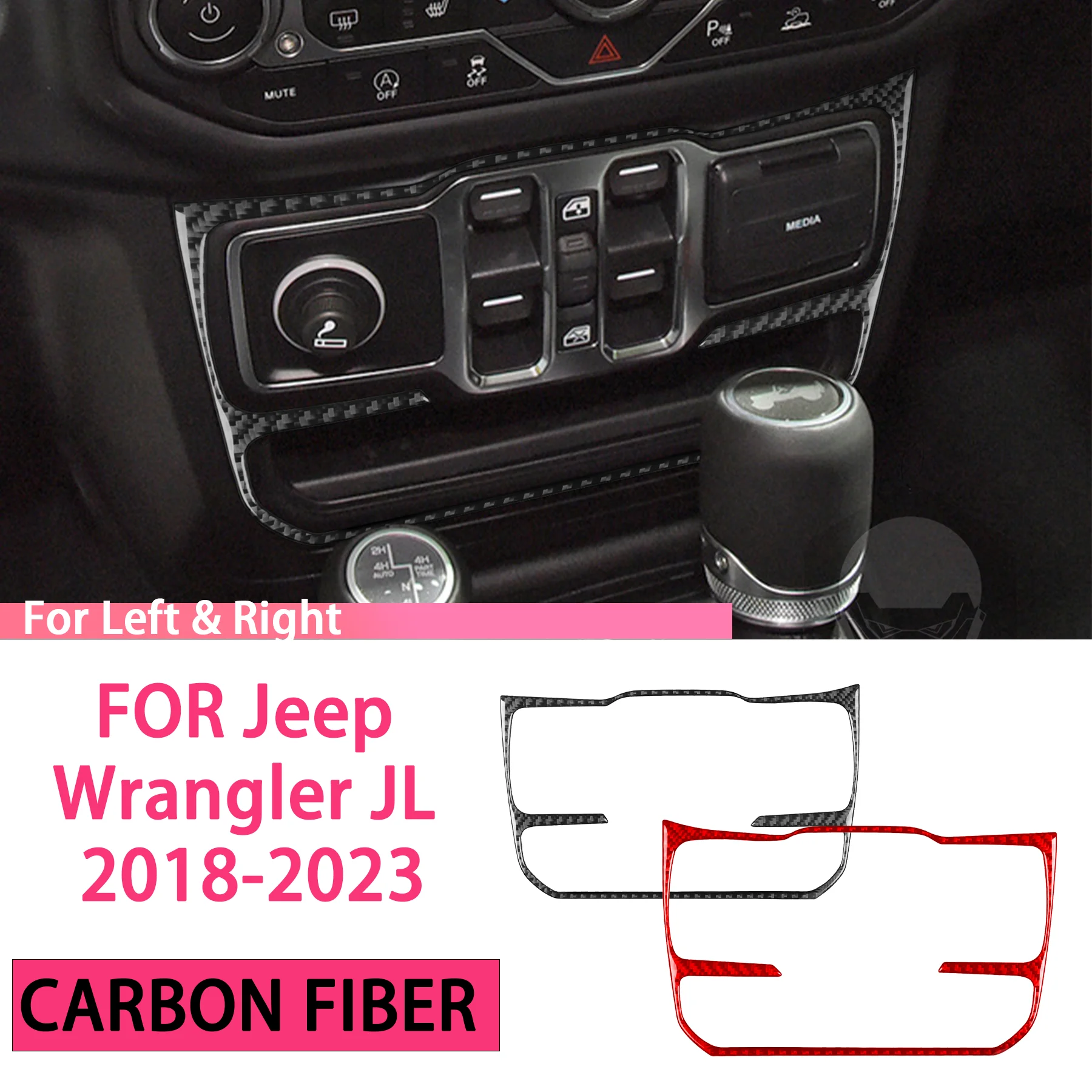 

FOR Jeep Wrangler JL 2018-2023 Car Window Control Switch Panel Frame Decorative Interior Accessories Carbon Fiber Sticker