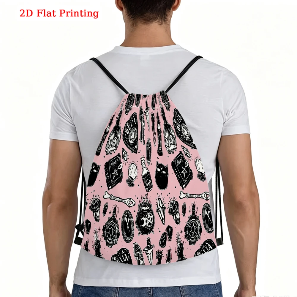 Casual Style, Drawstring Backpack, 2D Flat Printing Pink Gothic Pattern, Fitness Sports Bag, Outdoor Travel Cinch Sack
