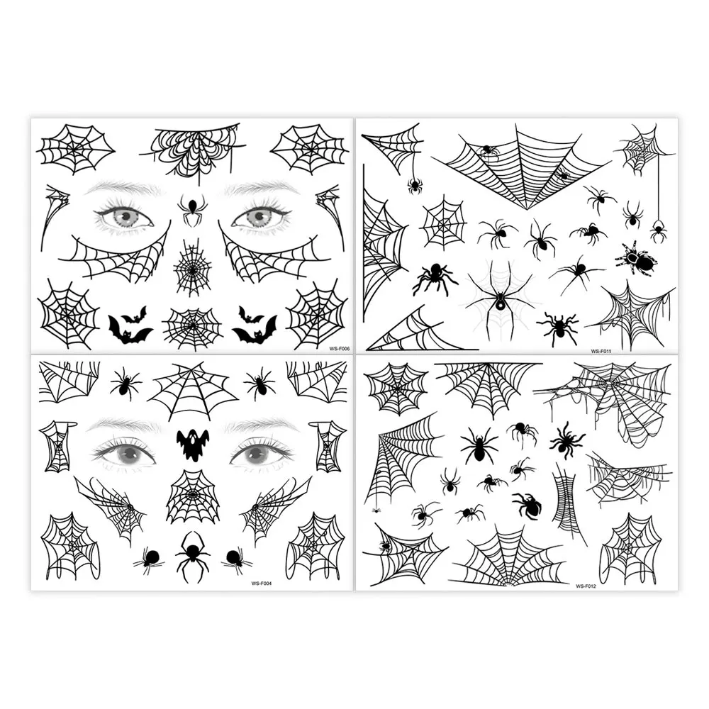 Spinnennetz-Gesichts-Tattoo-Aufkleber, schwarzer Stil, lustiges Körper-Make-up, wasserfest, temporäre Tattoos für Halloween, Fake-Tattoo