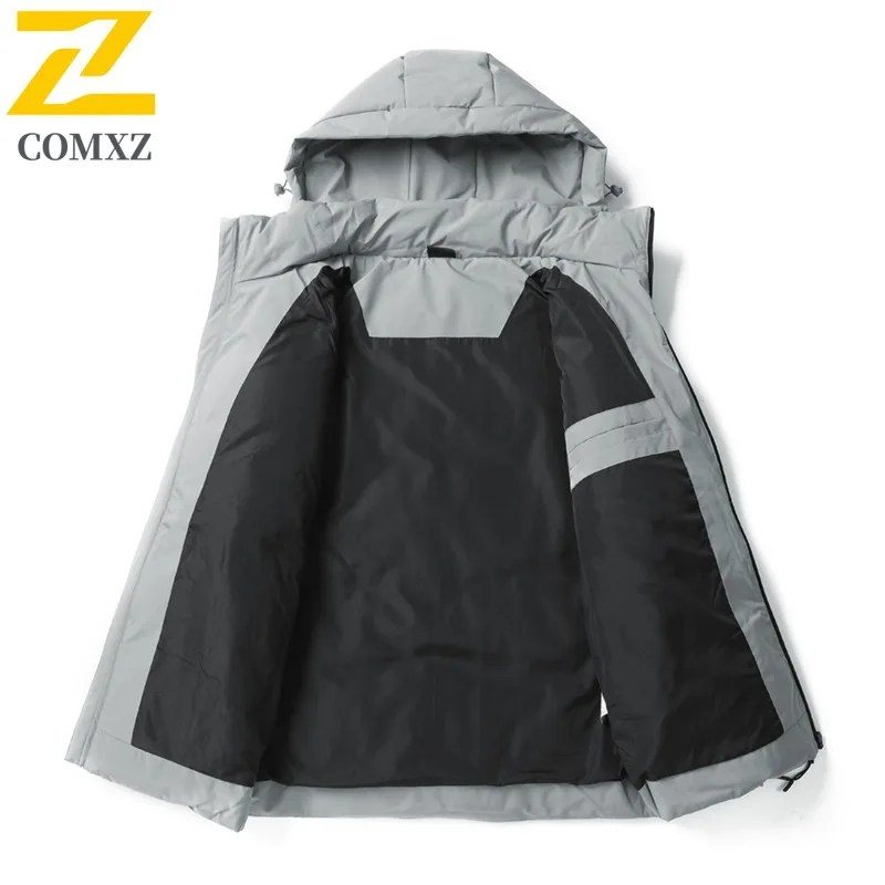 COMXZ Autumn Winter 2025 Big Size Men Fleece Lined Thickened Thermal 80% Gray Duck Down Jacket Versatile Warm Casual Fashion Top