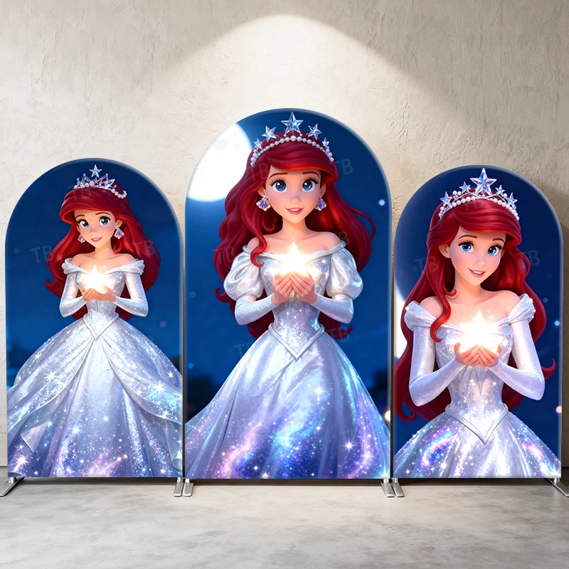 

The Little Mermaid Ariel Arch Backdrop Cover - Disney Princess Starry Night Theme Party Decoration & Photography Background Wall