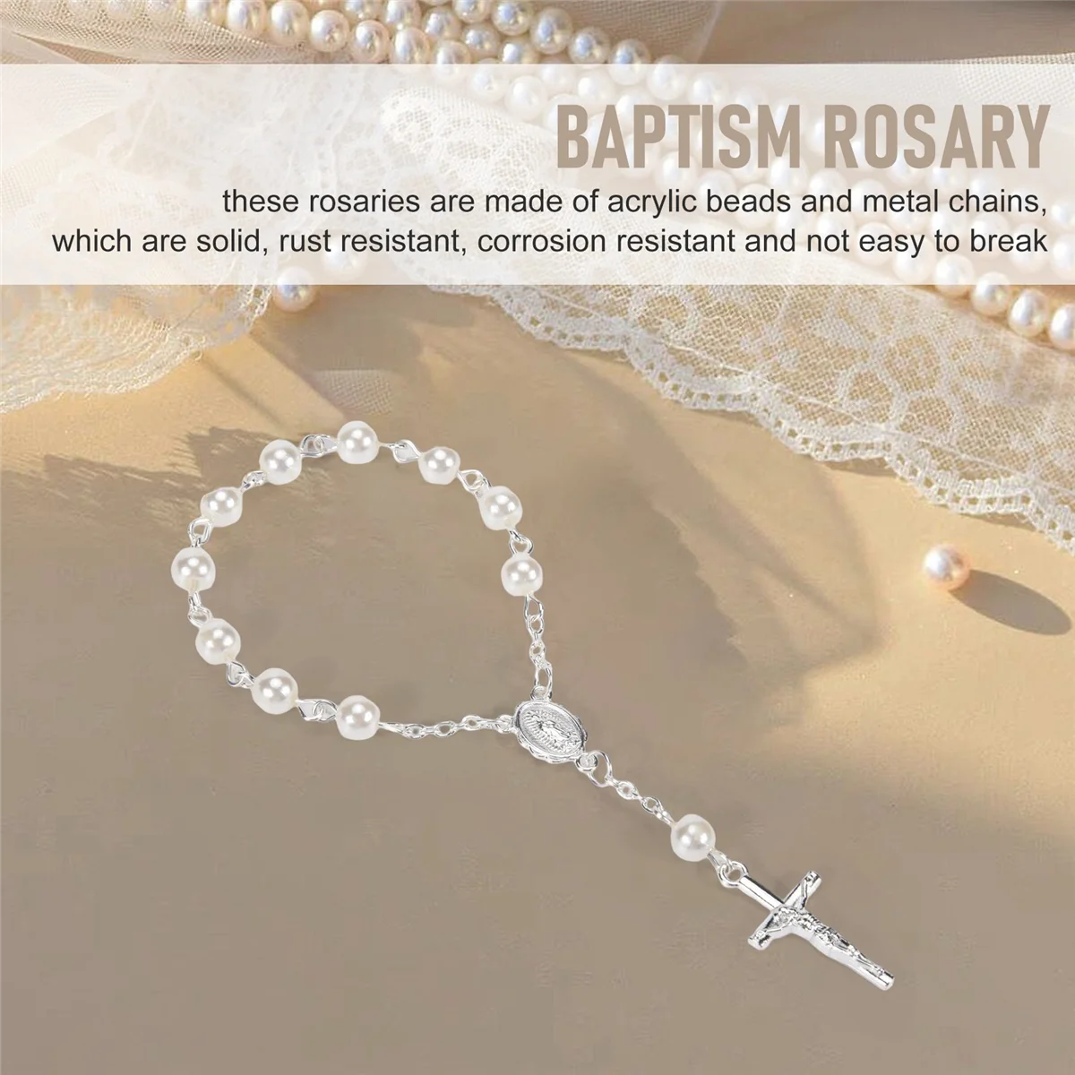New 30Pcs Baptism Rosary Beads Finger Baptism Rosaries Faux Pearls for Baptism Favors Christening Favors Communion Favors