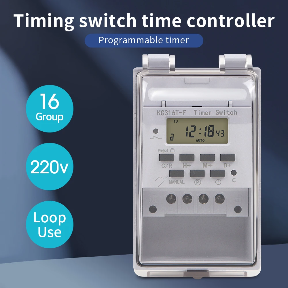 30A stoper cyfrowy przełączniki przekaźnika 168 godzin tygodniowo 7 dni programowalny Timer sterowanie AC 220V KG316T z wodoodporne pudełko na