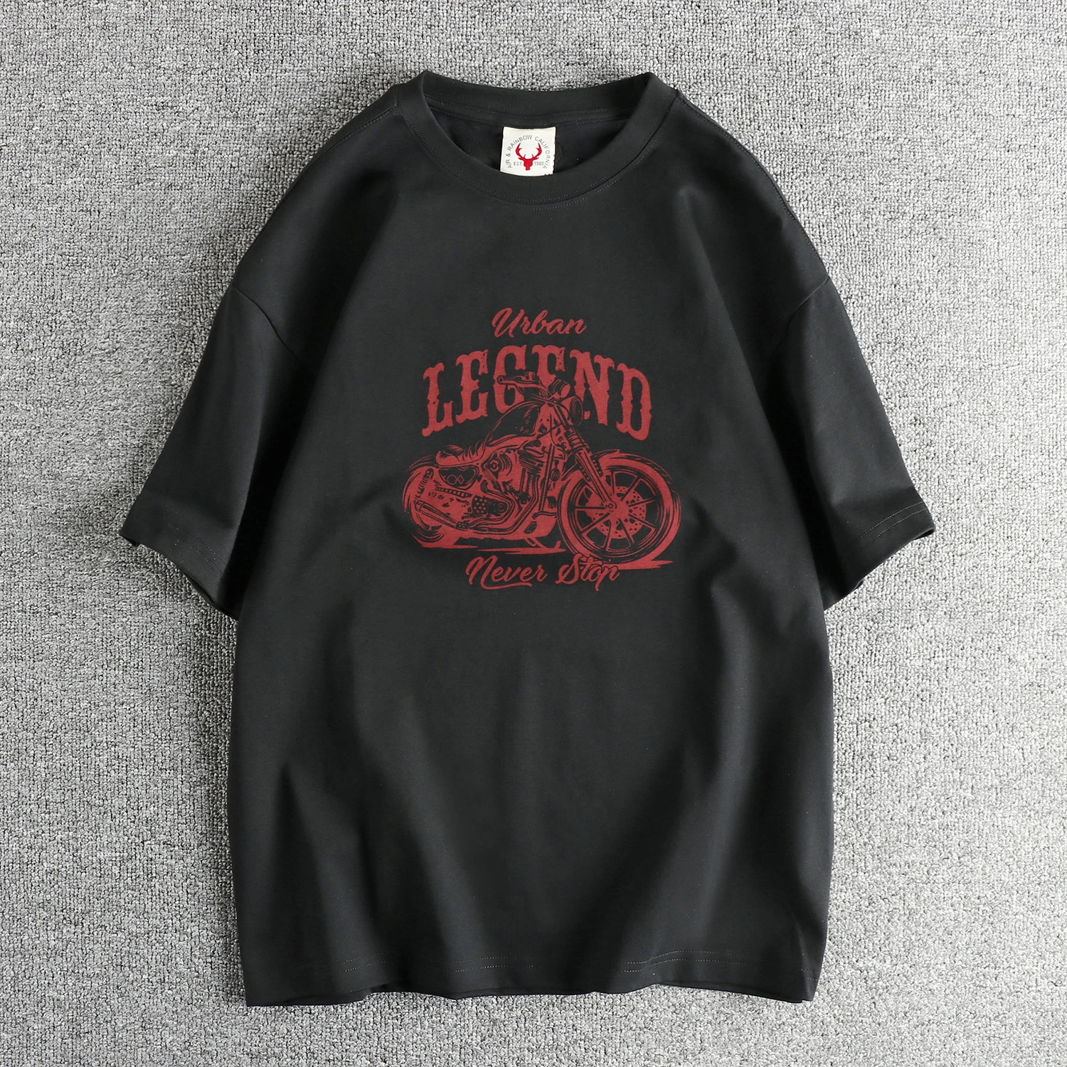 

Summer New American Retro Short-sleeved O-neck Motorcycle Printed T-shirt Men's Fashion 85% Cotton Washed Casual Sport Tops