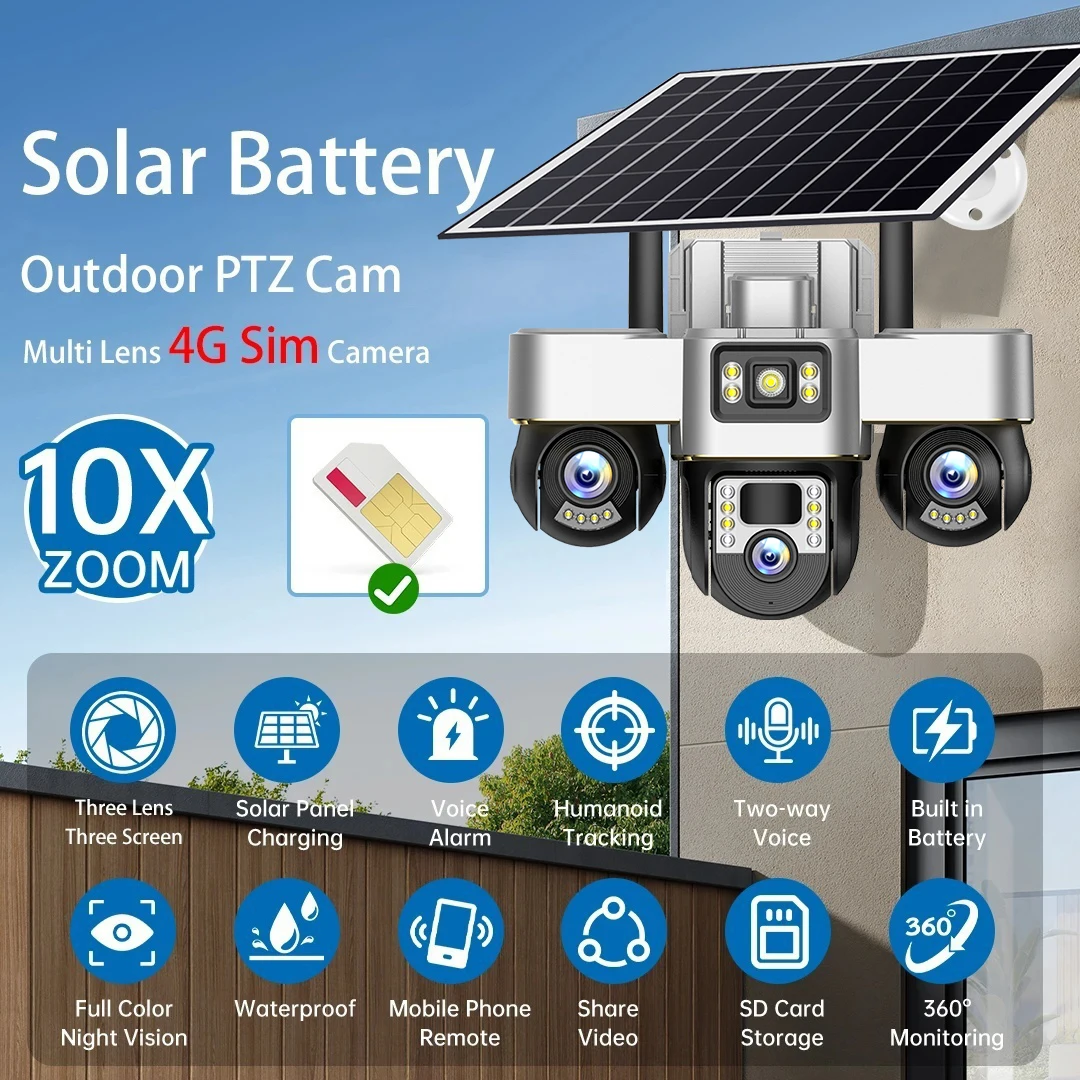 V380 PRO 4G Solar Camera Wirless IP CCTV Video Surveillance Cameras Outdoor 360 Monitor 15MP HD Night Vision Security Protection