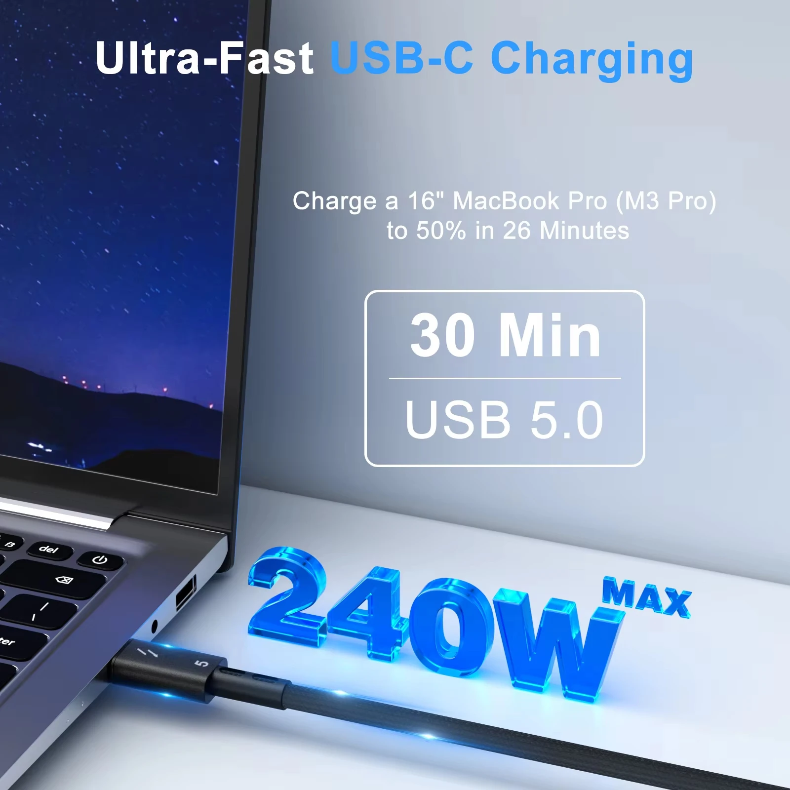 Thunder-bolt 5 Cable 80Gbps Data 240W Fast Charging 16K60Hz Video Output Fast Charging Type-C Full-featured Data Cable