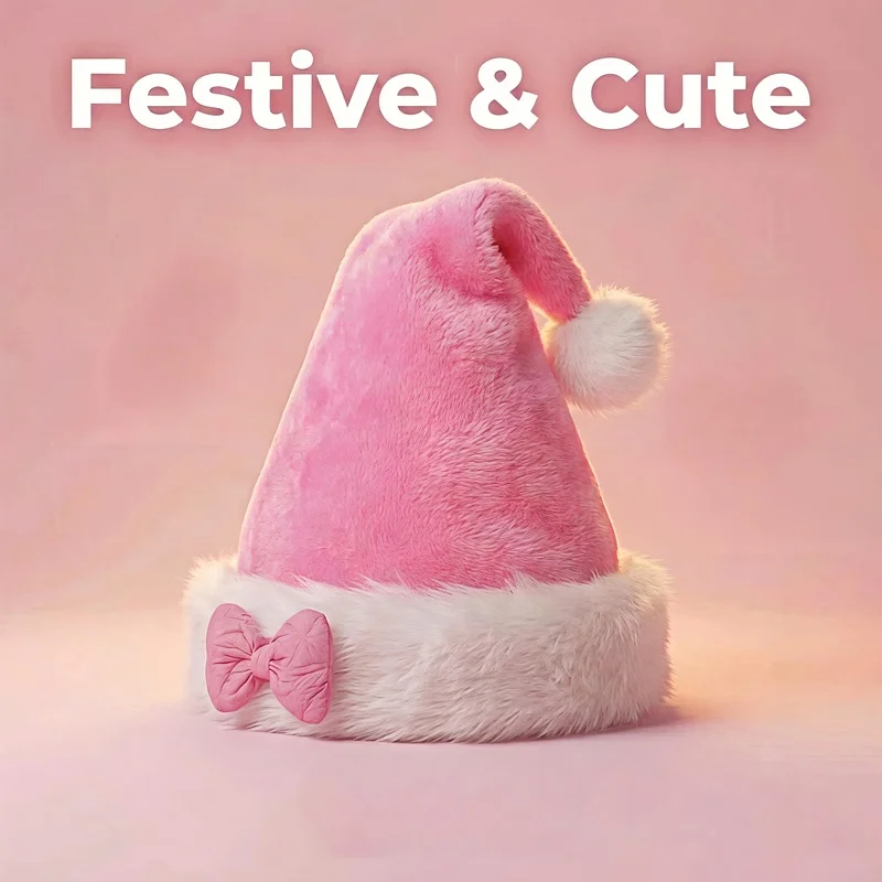 Women'S Pink Bow Christmas Hat, Cute White Fur Ball Princess Festival Decor Hat I Perfect for Halloween INew Year