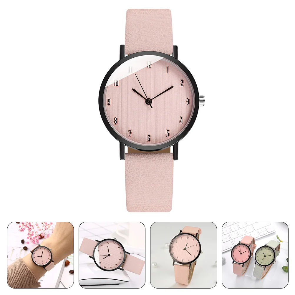 Ladies Quartz Watch Minimalist Digital Strap Wrist Watches Small Wood Grain Dial Elegant Fashionable Casual Event School