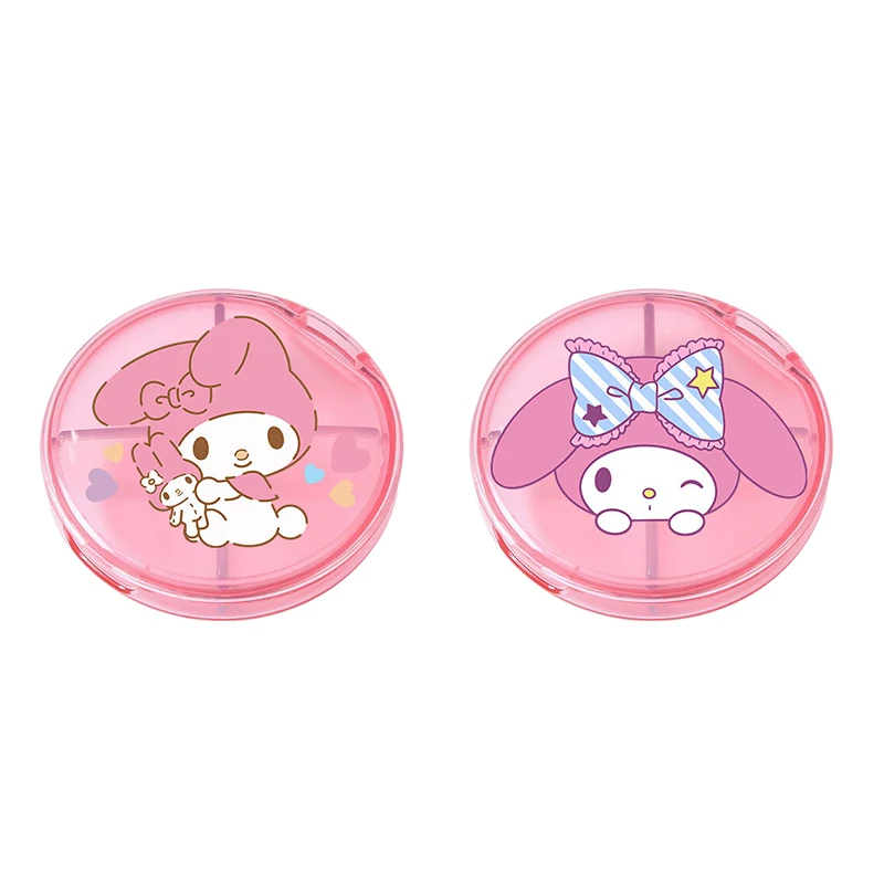 Sanurgente Kuromi Hello Kitty My Melody Boîte à pilules 4 grilles, mini pilulier en plastique portable, boîte à médicaments de poche, étui à pilules pour la maison