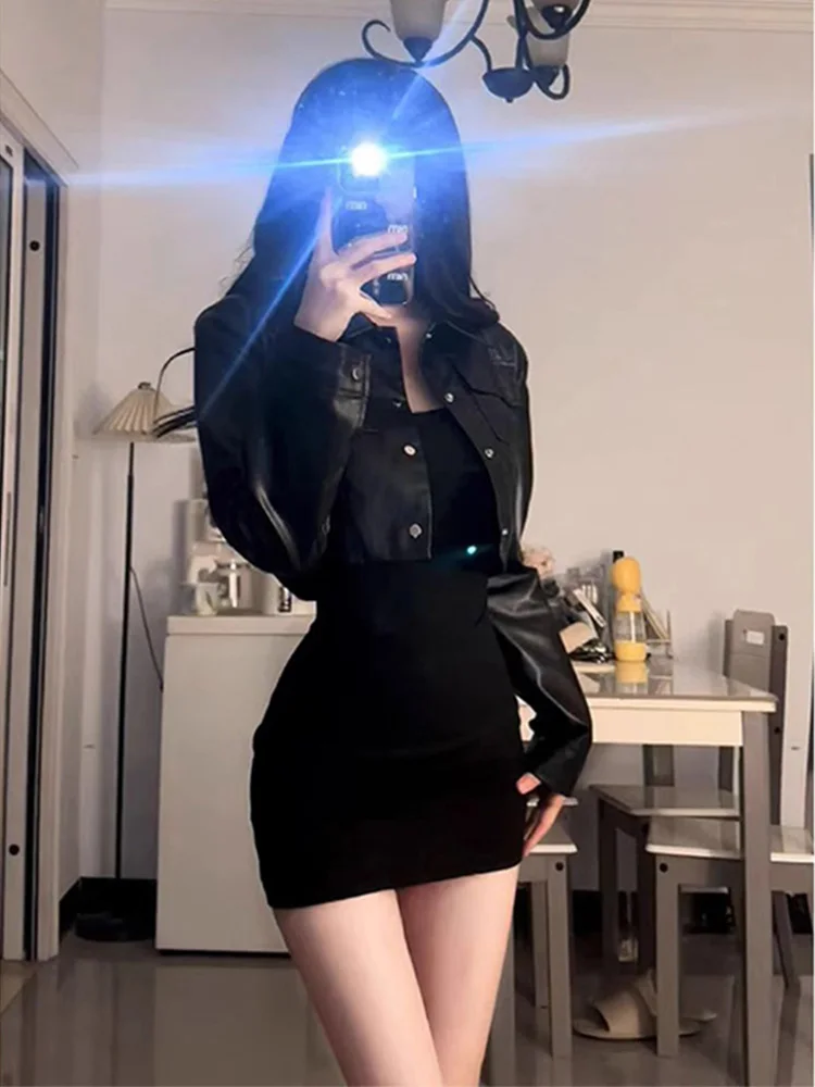 Spicy Girl Bla bavero in pelle PU Jaet ort moto Sle donna primavera Faion Retro ature Top cappotto da donna