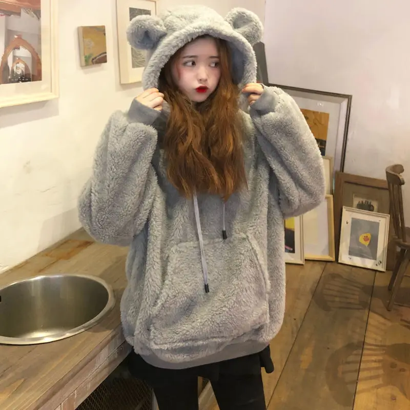 Extra Large 300kg Bear Ear Sweater Women\'s Thickened Korean Version Ins Loose Cute Rabbit Fat Sister Hooded Jacket Fashion