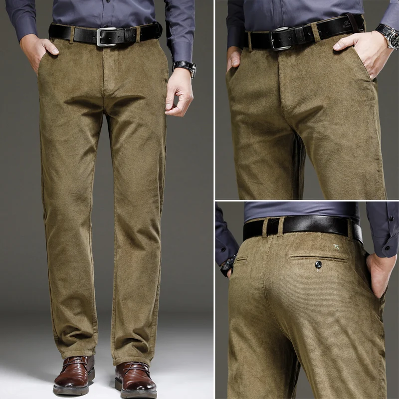 Corduroy Pants Men Autumn Winter Business Casual Trousers Brand Clothing Man Office Classic Long Straight Pant Cotton Male